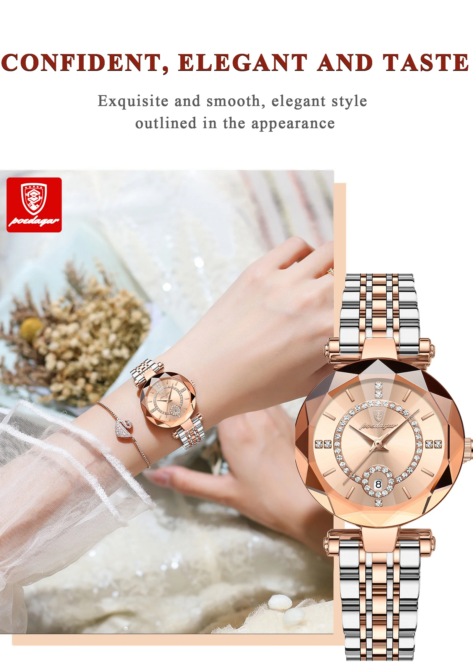 POEDAGAR Luxury Brand Women's Watches Waterproof Stainless Steel Date Ladies Wristwatch Fashion Elegant Quartz Woman Watch Reloj