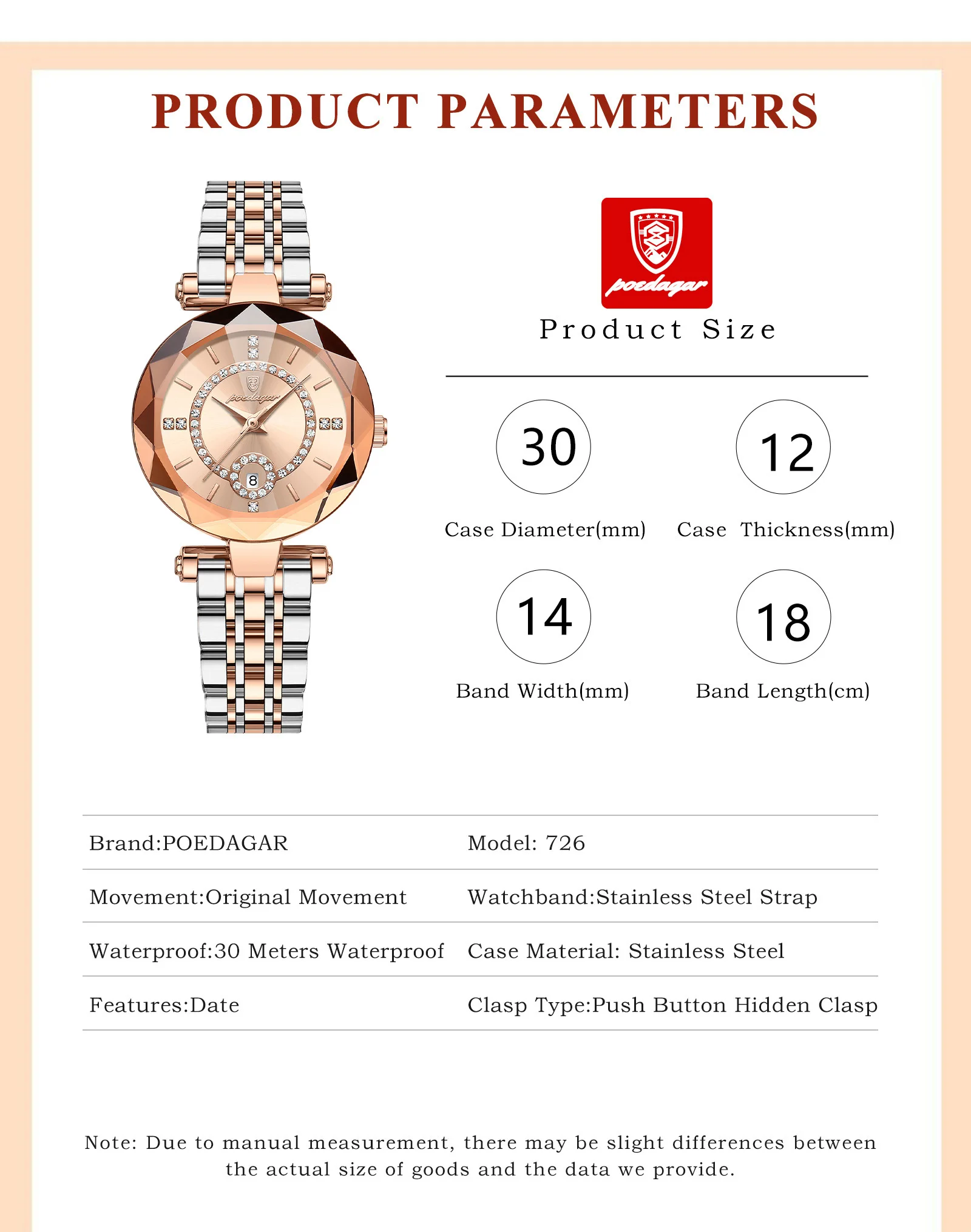 POEDAGAR Luxury Brand Women's Watches Waterproof Stainless Steel Date Ladies Wristwatch Fashion Elegant Quartz Woman Watch Reloj