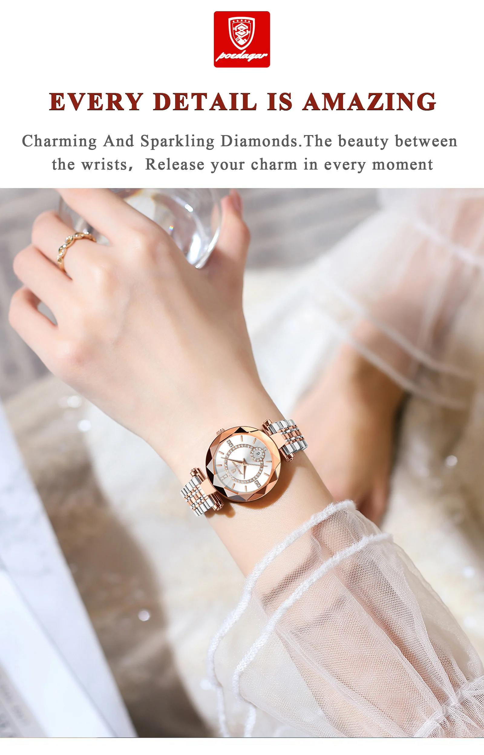 POEDAGAR Luxury Brand Women's Watches Waterproof Stainless Steel Date Ladies Wristwatch Fashion Elegant Quartz Woman Watch Reloj