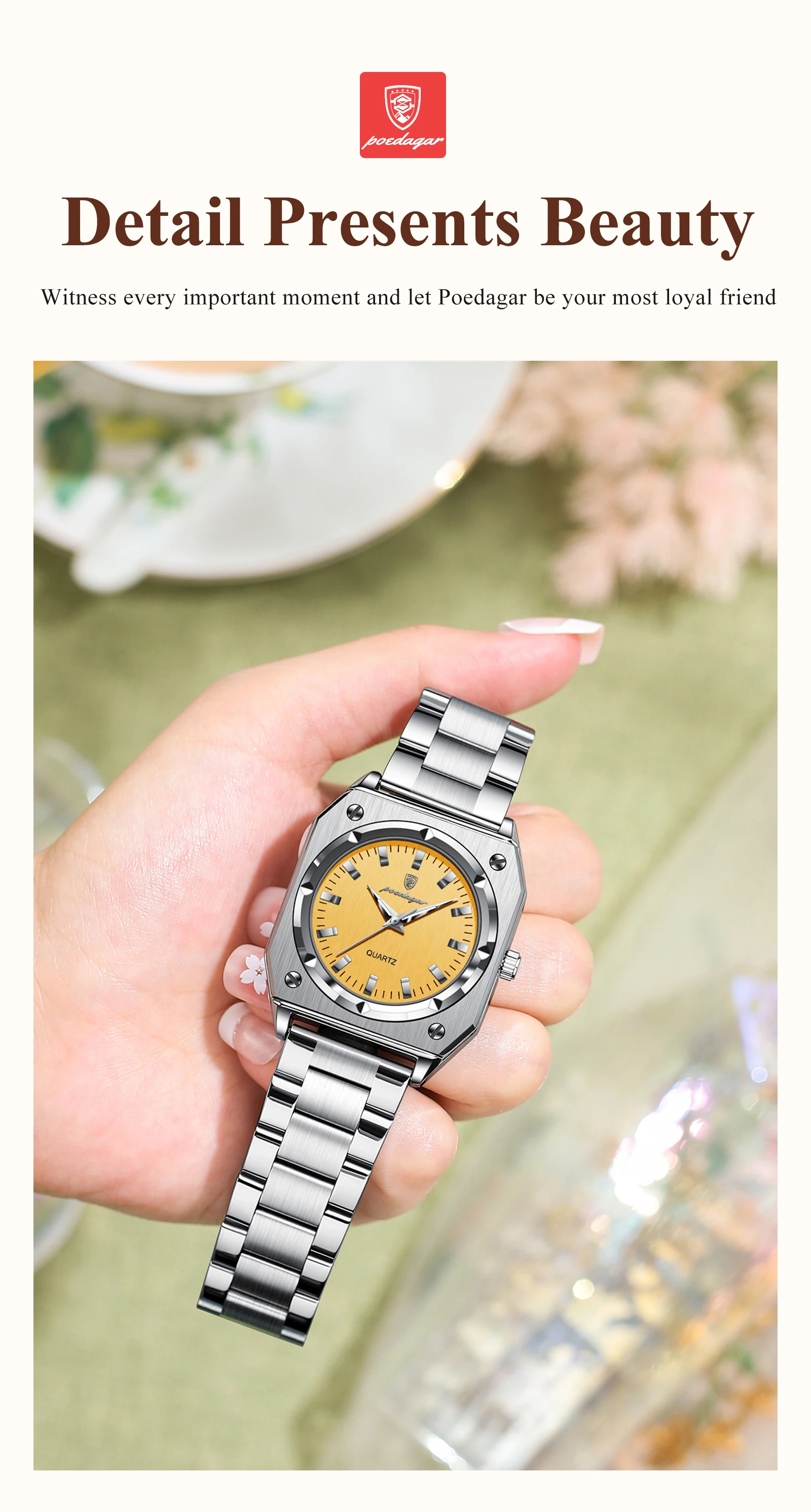 POEDAGAR Elegant Ladies Wristwatch Waterproof Stainless Steel Luminous Exquisite Woman Watch Quartz High Quality Women's Watches