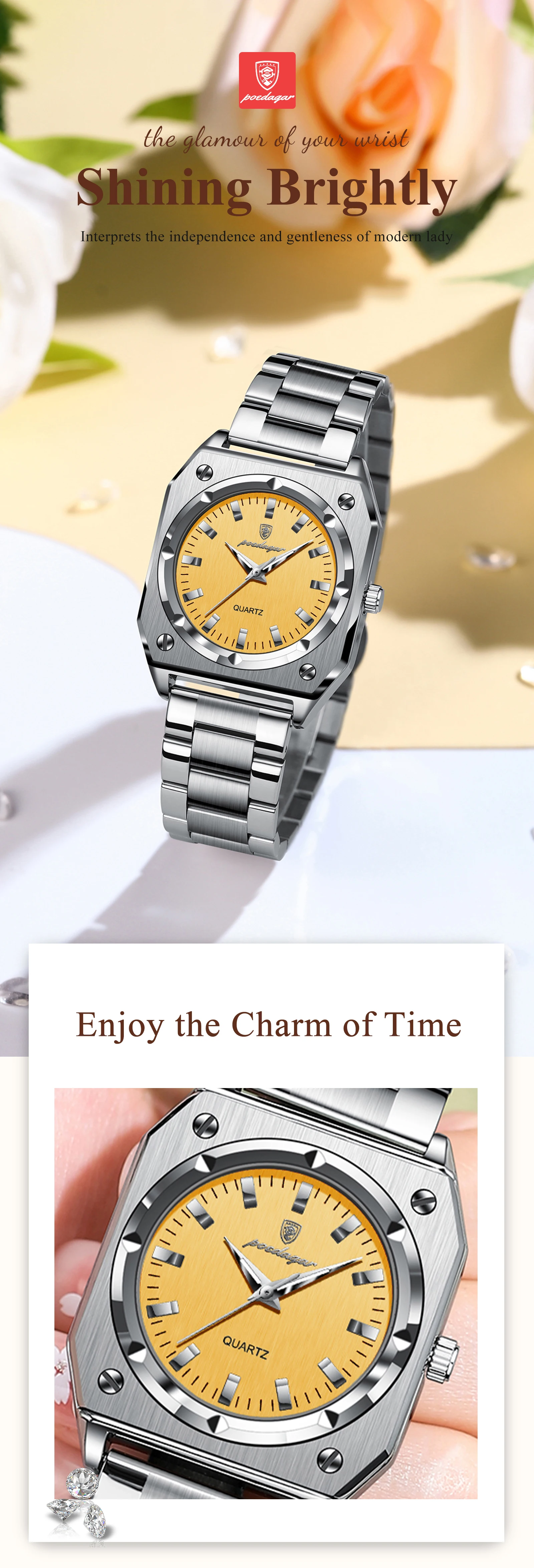 POEDAGAR Elegant Ladies Wristwatch Waterproof Stainless Steel Luminous Exquisite Woman Watch Quartz High Quality Women's Watches