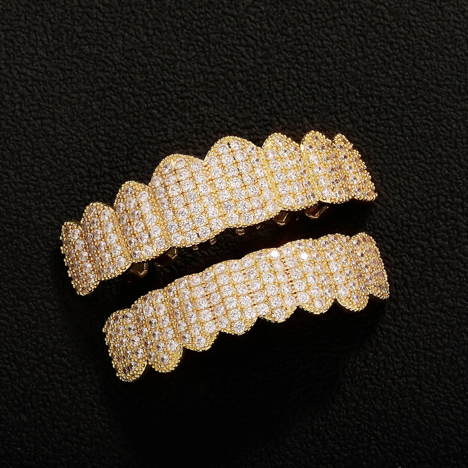 TOPGRILLZ Punk Iced Out Cubic Zircon Teeth Grills 8 Top & 8 Bottom Set Braces Full CZ Stones Dental Grills For Party Gift