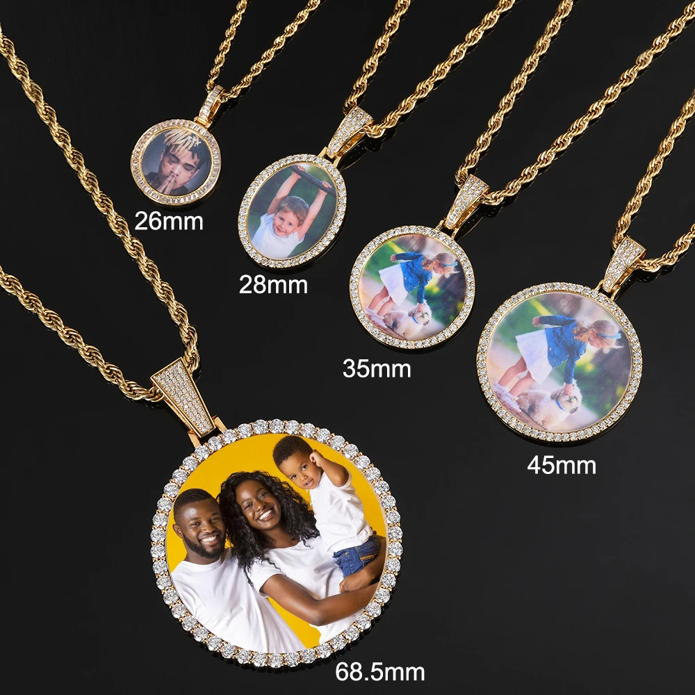 Customized Photo Necklace Men and Women Hip Hop Personalized Picture Pendant 45MM Medium Circle Charm Iced Out Free Custom Logo