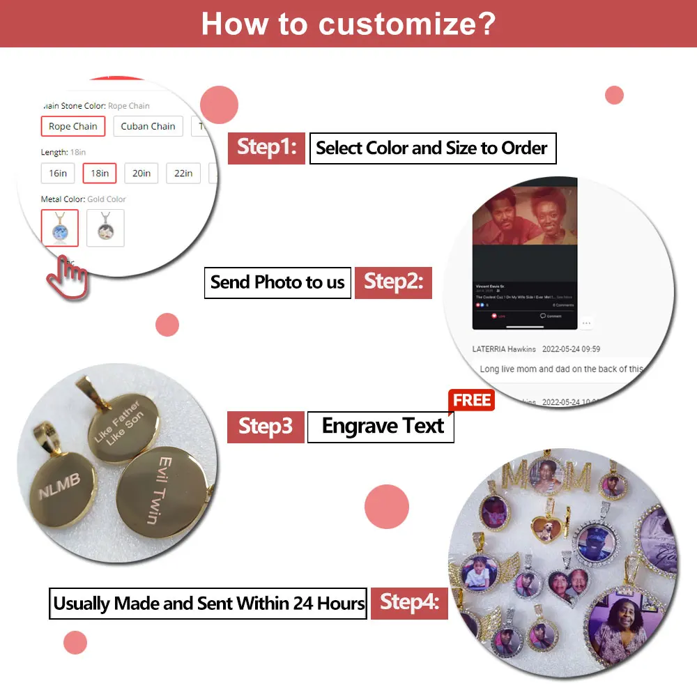 Customized Photo Necklace Men and Women Hip Hop Personalized Picture Pendant 45MM Medium Circle Charm Iced Out Free Custom Logo