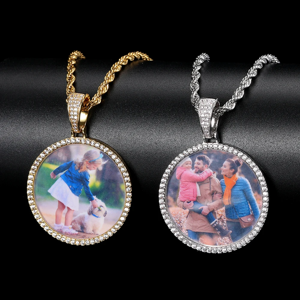 Customized Photo Necklace Men and Women Hip Hop Personalized Picture Pendant 45MM Medium Circle Charm Iced Out Free Custom Logo