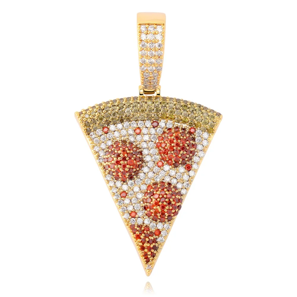 TOPGRILLZ Iced Out Pizza Pendant&Necklace Copper Gold Silver Color Micro Paved Cubic Zircon Hip Hop Jewelry Gift For Men