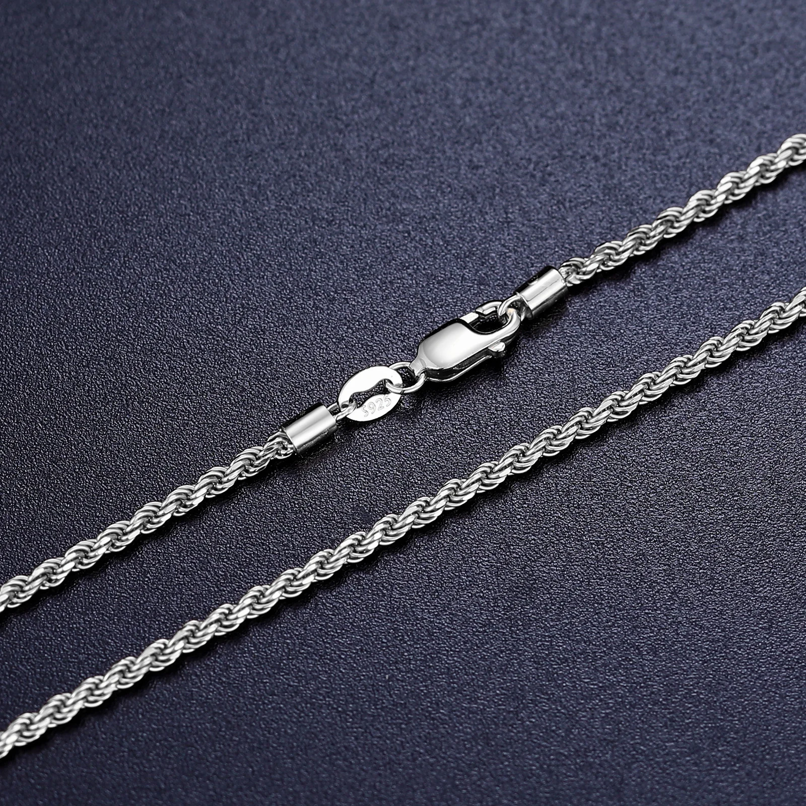 2.5mm S925 Rope Chain Necklace Sterling Silver Never Fade Waterproof Choker Men Women Jewelry Silver Color Chains Gift