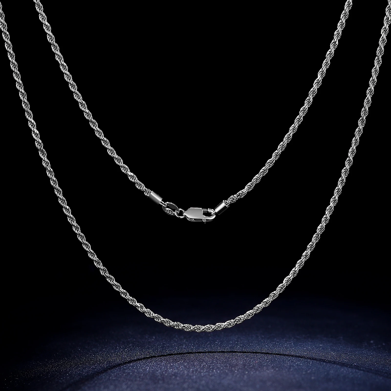 2.5mm S925 Rope Chain Necklace Sterling Silver Never Fade Waterproof Choker Men Women Jewelry Silver Color Chains Gift