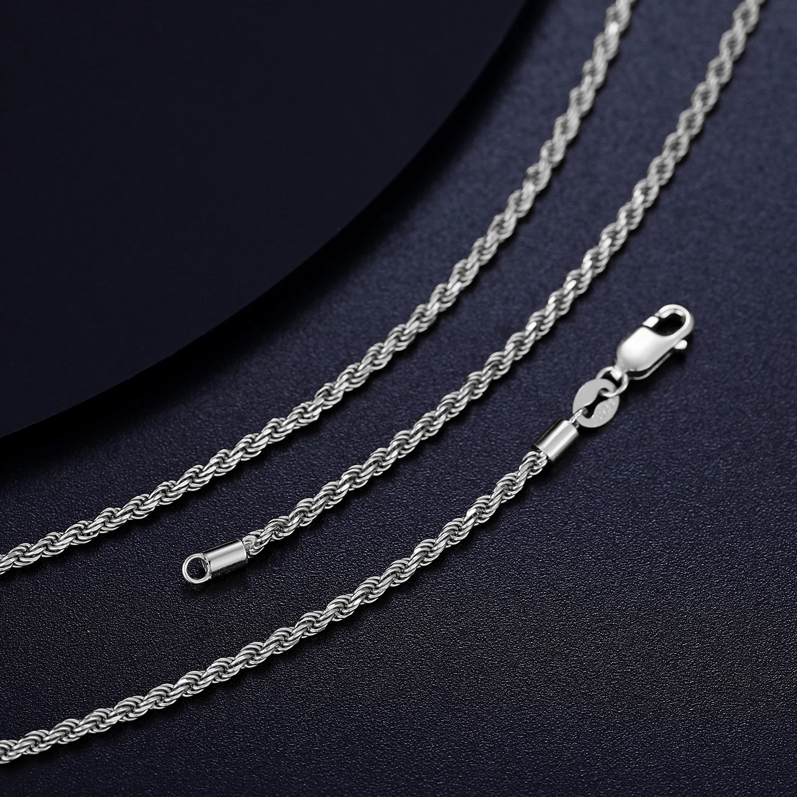 2.5mm S925 Rope Chain Necklace Sterling Silver Never Fade Waterproof Choker Men Women Jewelry Silver Color Chains Gift