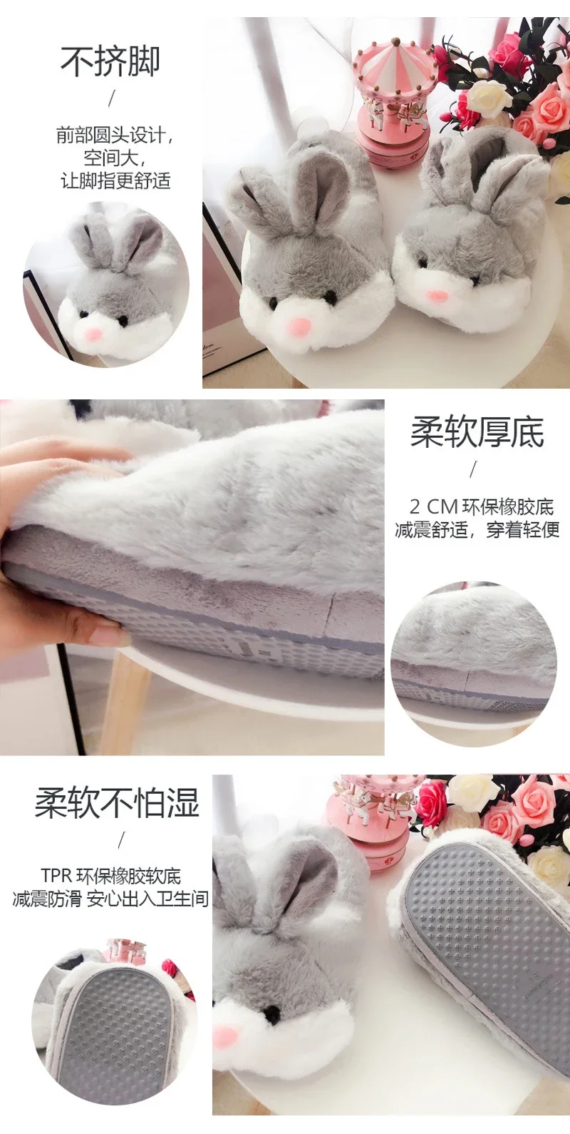 Comemore 2024 Women Cute Animal Slippers Girls Rabbit Home Shoes Plus Size 44 Non Slip Flat Autumn Winter Warm Slipper Plush Men