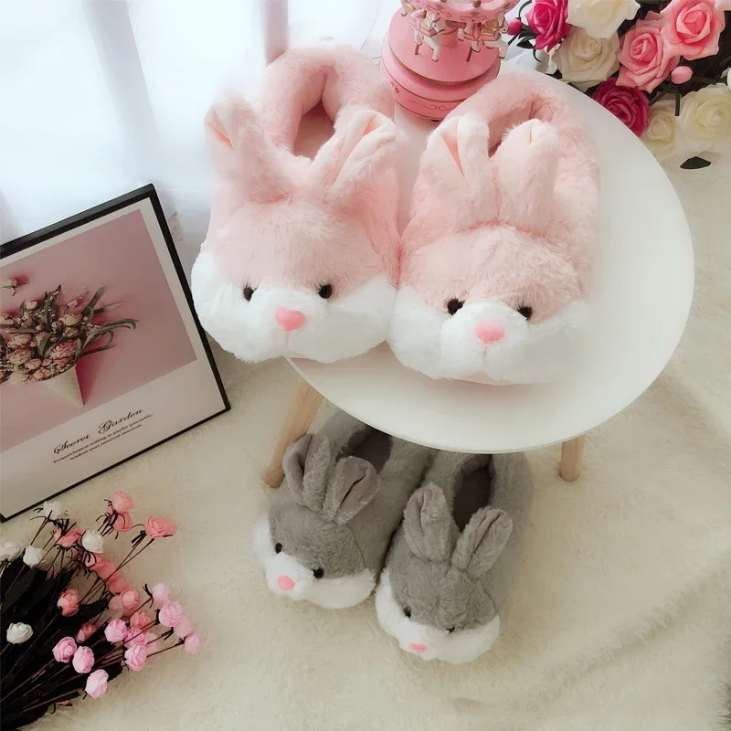 Comemore 2024 Women Cute Animal Slippers Girls Rabbit Home Shoes Plus Size 44 Non Slip Flat Autumn Winter Warm Slipper Plush Men
