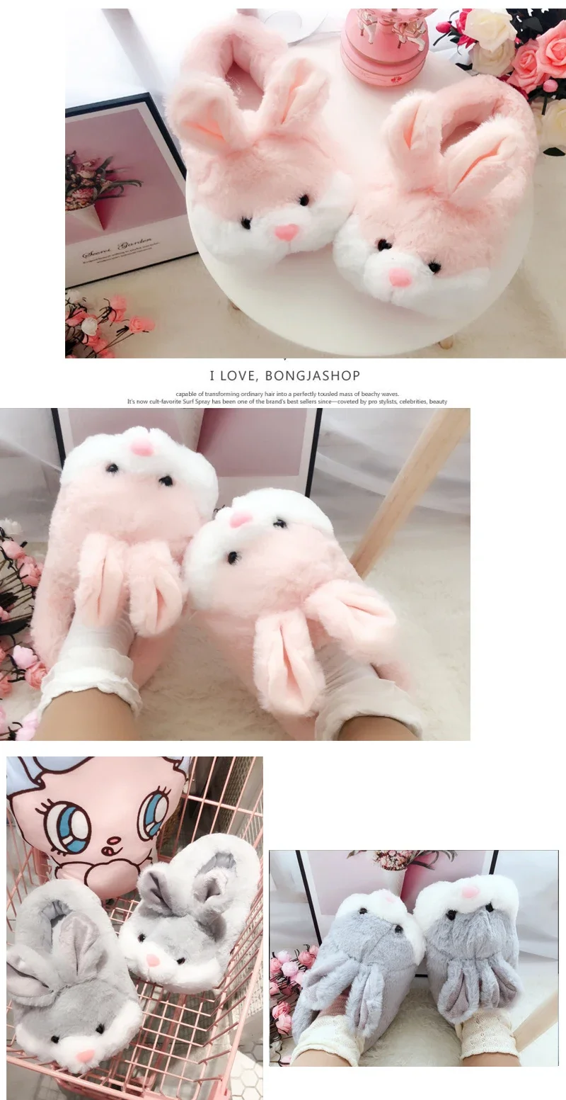Comemore 2024 Women Cute Animal Slippers Girls Rabbit Home Shoes Plus Size 44 Non Slip Flat Autumn Winter Warm Slipper Plush Men