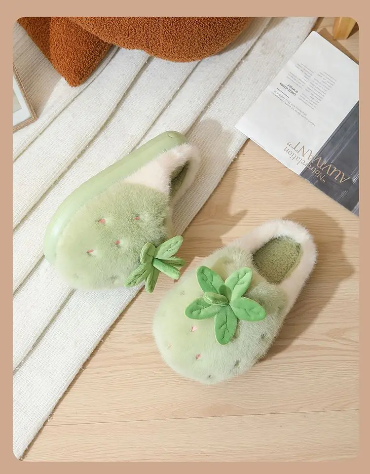 New Adorable Fruit Slippers for Winter Woman Warm Fluffy Slide Shoes Home Cloud Slipper Women Lovely Strawberry Shoe Room Scuff