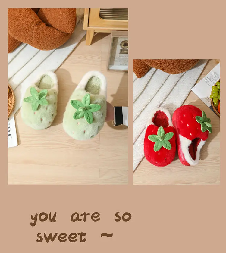 New Adorable Fruit Slippers for Winter Woman Warm Fluffy Slide Shoes Home Cloud Slipper Women Lovely Strawberry Shoe Room Scuff