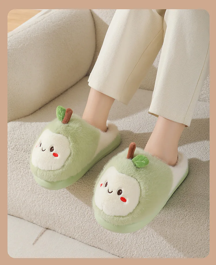 New Adorable Fruit Slippers for Winter Woman Warm Fluffy Slide Shoes Home Cloud Slipper Women Lovely Strawberry Shoe Room Scuff
