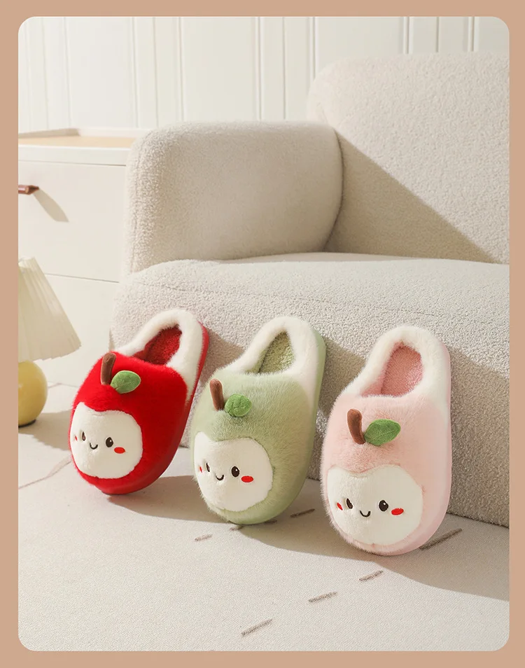 New Adorable Fruit Slippers for Winter Woman Warm Fluffy Slide Shoes Home Cloud Slipper Women Lovely Strawberry Shoe Room Scuff