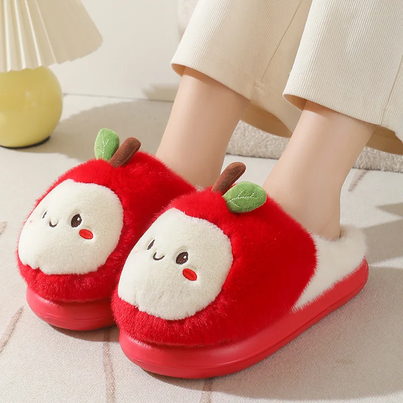 New Adorable Fruit Slippers for Winter Woman Warm Fluffy Slide Shoes Home Cloud Slipper Women Lovely Strawberry Shoe Room Scuff