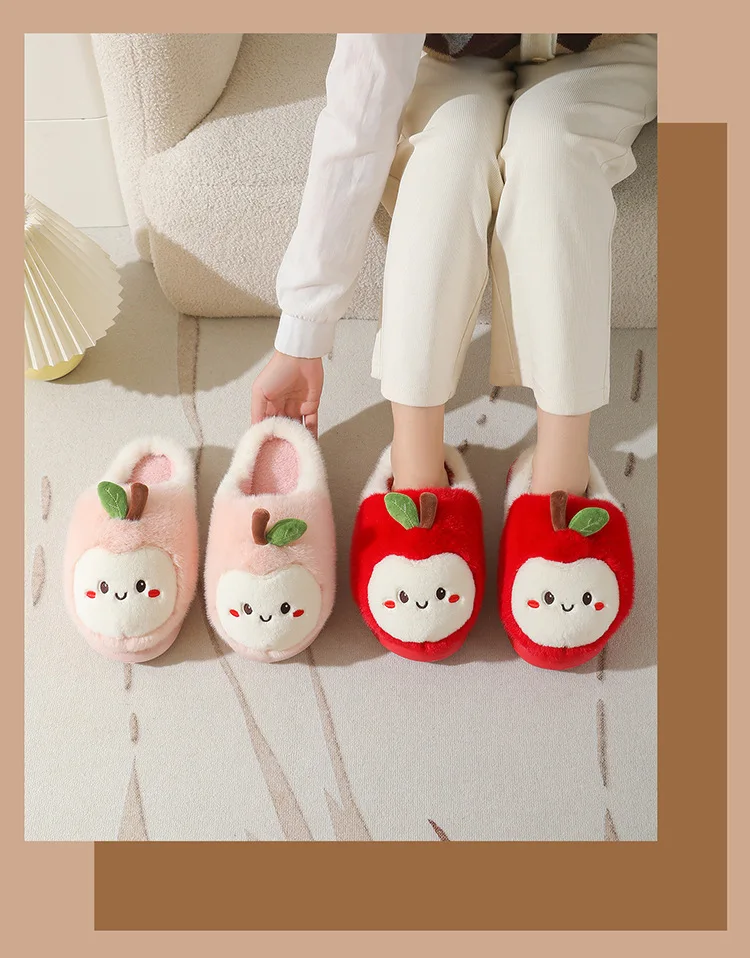 New Adorable Fruit Slippers for Winter Woman Warm Fluffy Slide Shoes Home Cloud Slipper Women Lovely Strawberry Shoe Room Scuff