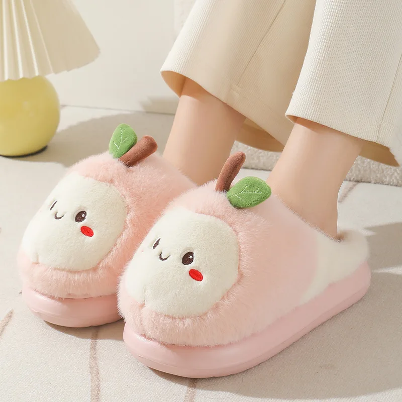 New Adorable Fruit Slippers for Winter Woman Warm Fluffy Slide Shoes Home Cloud Slipper Women Lovely Strawberry Shoe Room Scuff