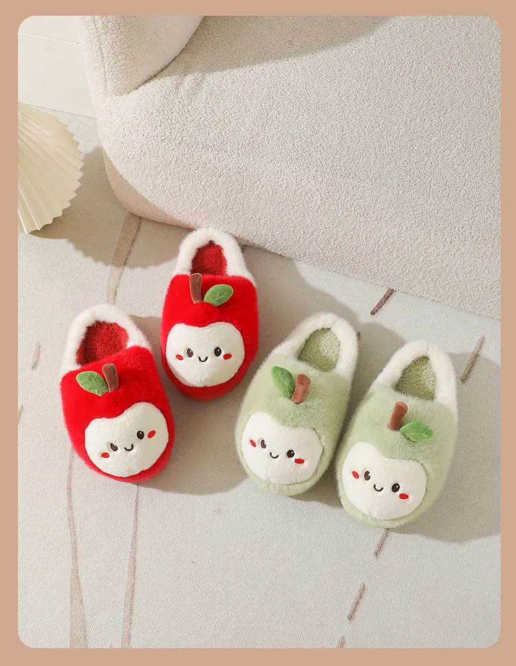 New Adorable Fruit Slippers for Winter Woman Warm Fluffy Slide Shoes Home Cloud Slipper Women Lovely Strawberry Shoe Room Scuff