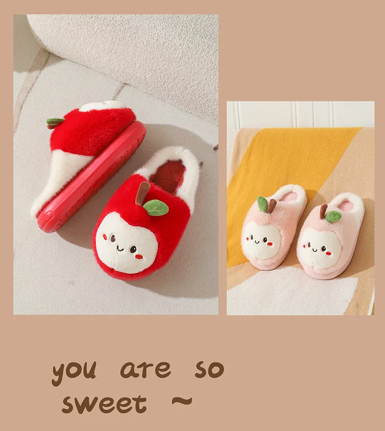 New Adorable Fruit Slippers for Winter Woman Warm Fluffy Slide Shoes Home Cloud Slipper Women Lovely Strawberry Shoe Room Scuff