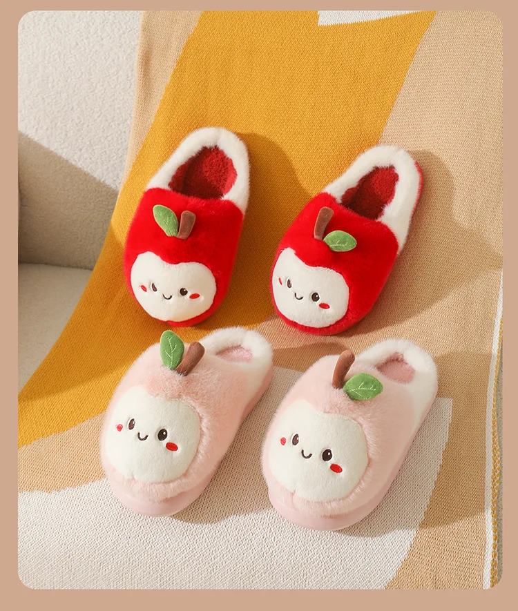 New Adorable Fruit Slippers for Winter Woman Warm Fluffy Slide Shoes Home Cloud Slipper Women Lovely Strawberry Shoe Room Scuff