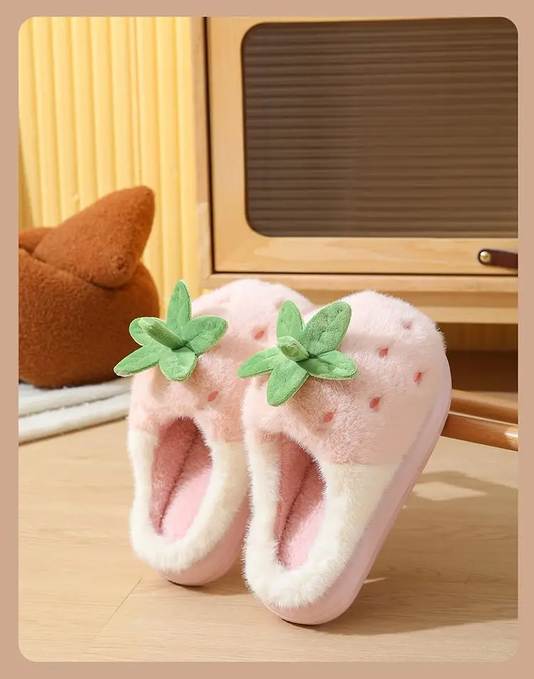 New Adorable Fruit Slippers for Winter Woman Warm Fluffy Slide Shoes Home Cloud Slipper Women Lovely Strawberry Shoe Room Scuff