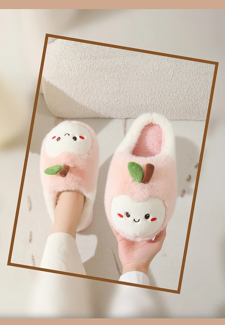 New Adorable Fruit Slippers for Winter Woman Warm Fluffy Slide Shoes Home Cloud Slipper Women Lovely Strawberry Shoe Room Scuff