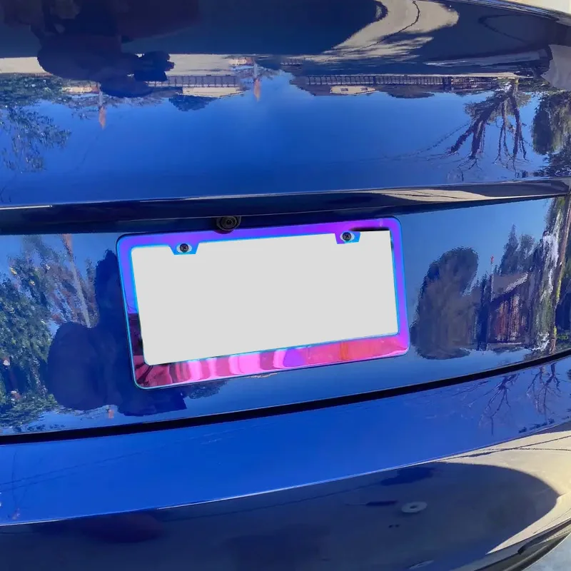 Fashion License Plate Frames Weather Proof Colorful Stainless Steel Mirror Polish Rainbow Universal US Car License Plate Bracket