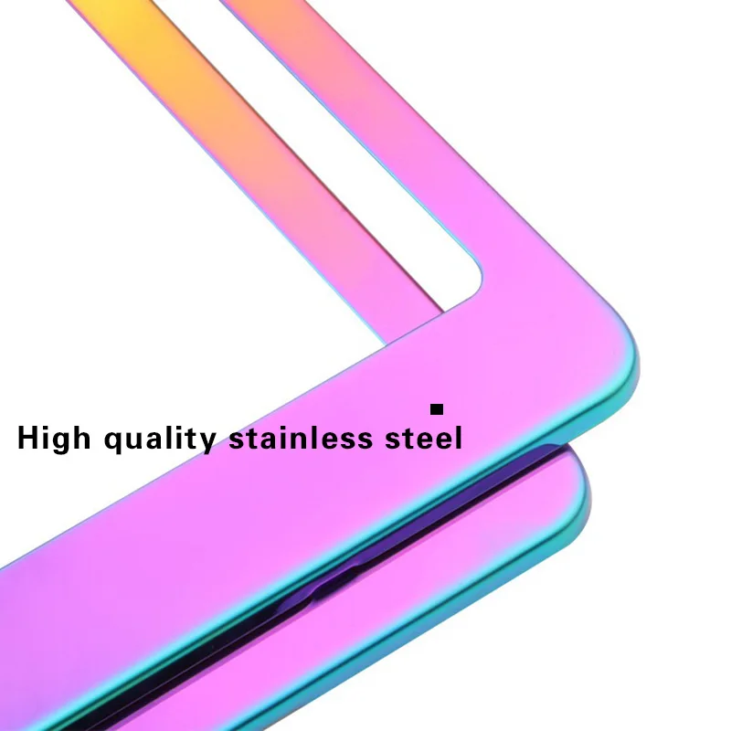 Fashion License Plate Frames Weather Proof Colorful Stainless Steel Mirror Polish Rainbow Universal US Car License Plate Bracket