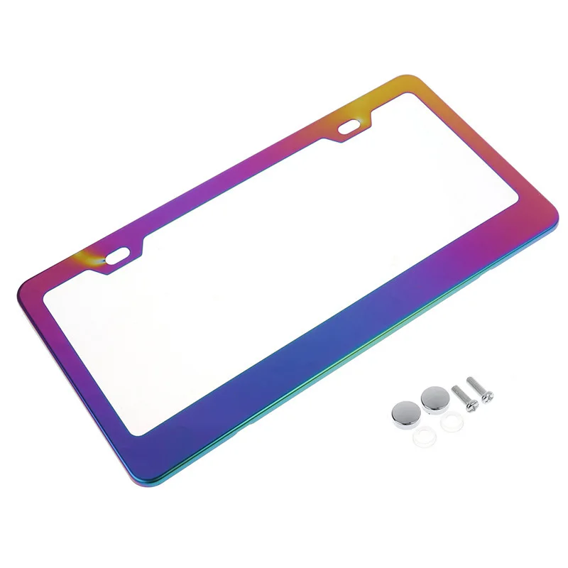 Fashion License Plate Frames Weather Proof Colorful Stainless Steel Mirror Polish Rainbow Universal US Car License Plate Bracket