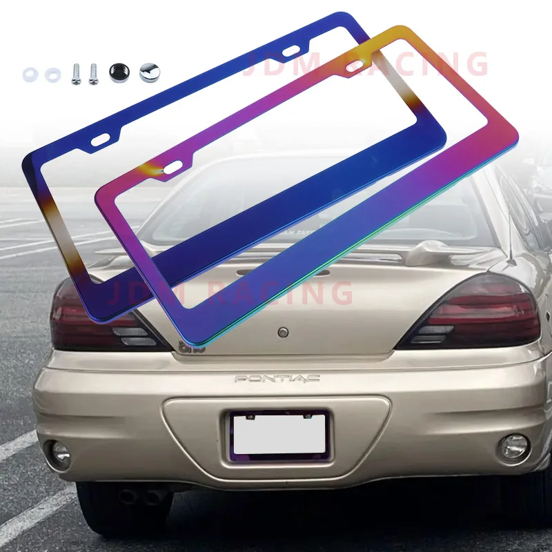 Fashion License Plate Frames Weather Proof Colorful Stainless Steel Mirror Polish Rainbow Universal US Car License Plate Bracket