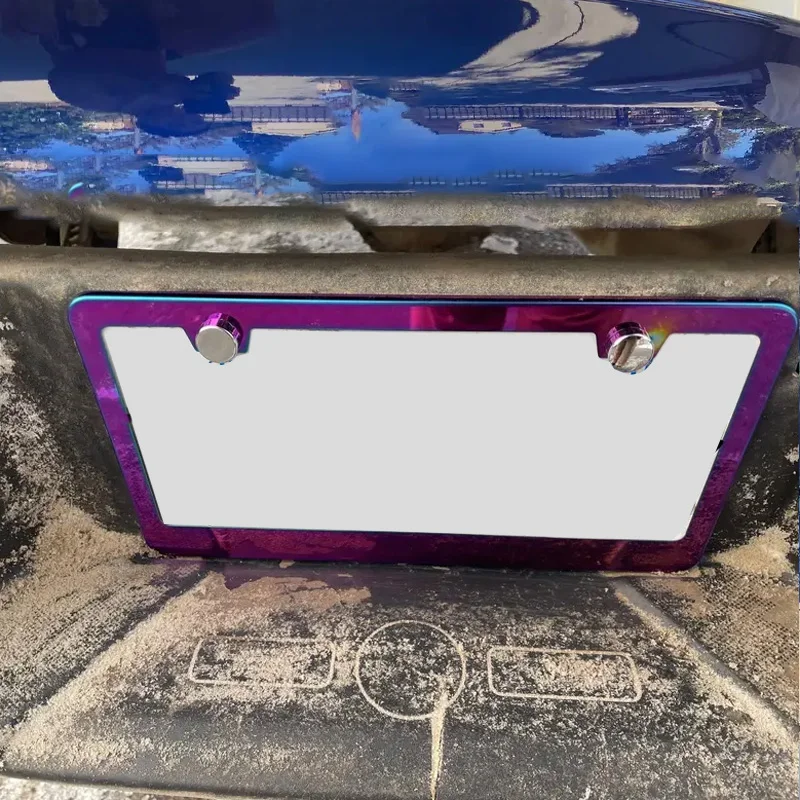 Fashion License Plate Frames Weather Proof Colorful Stainless Steel Mirror Polish Rainbow Universal US Car License Plate Bracket