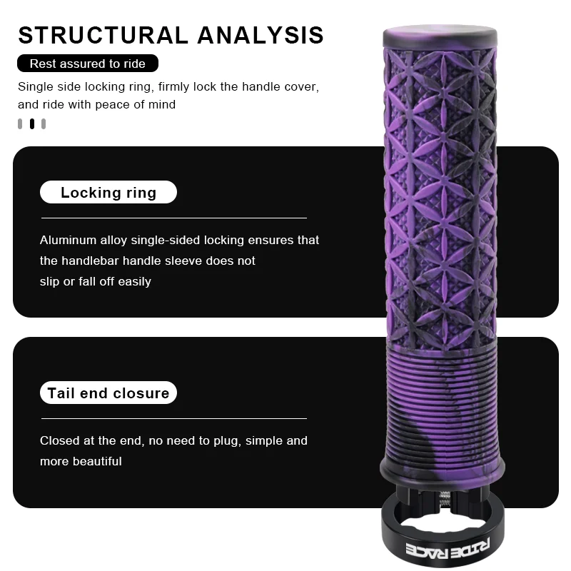 RIDERACE Mountain Bike Handlebar Grips Lock on MTB Folding Bicycle Soft TPR Rubber Non-slip Mixed Color Cycling Handle Bar Grips