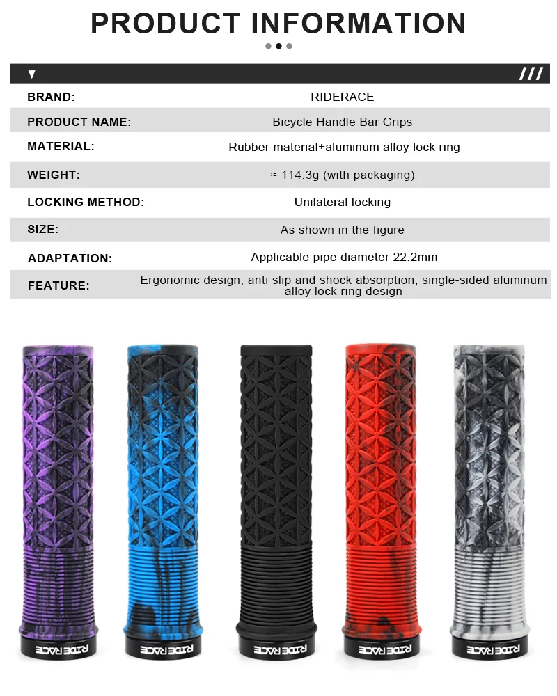 RIDERACE Mountain Bike Handlebar Grips Lock on MTB Folding Bicycle Soft TPR Rubber Non-slip Mixed Color Cycling Handle Bar Grips