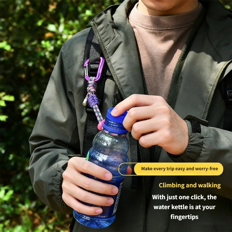 Quick-Release Paracord Water Bottle Hang Buckle Carabiner Portable EDC Clip Multifunctional Hook for Outdoor Hiking Backpack
