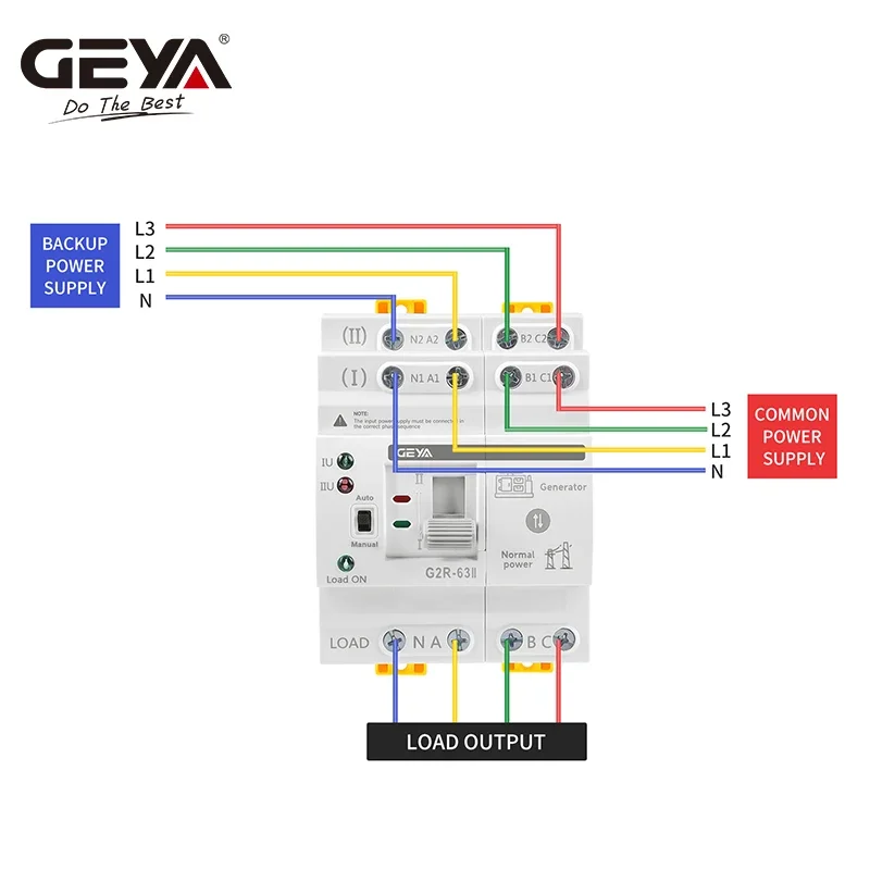 GEYA G2R ATS Automatic Transfer Switch 220V 230V Din Rail Dual Power Electrical Selector Switches Uninterrupted Power 63A 110V