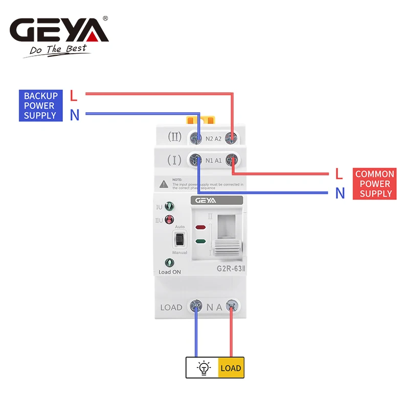 GEYA G2R ATS Automatic Transfer Switch 220V 230V Din Rail Dual Power Electrical Selector Switches Uninterrupted Power 63A 110V