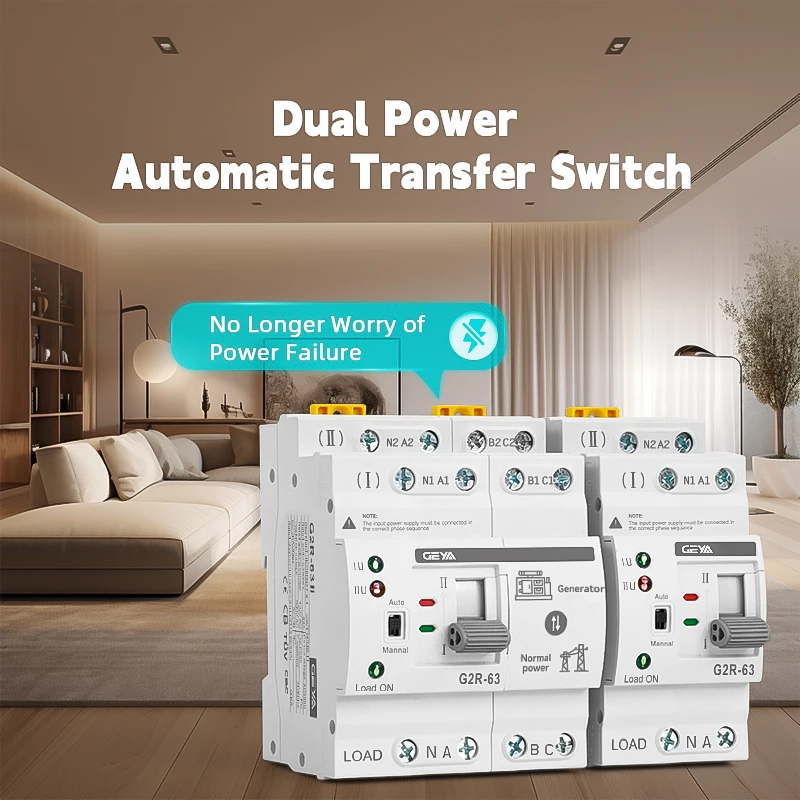 GEYA G2R ATS Automatic Transfer Switch 220V 230V Din Rail Dual Power Electrical Selector Switches Uninterrupted Power 63A 110V
