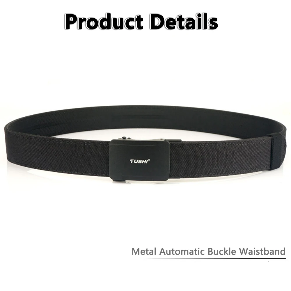 TUSHI New Hard Tactical Belt for Men Metal Automatic Buckle IPSC Gun Belt Nylon Military Belt Outdoor EDC Sports Girdle Male