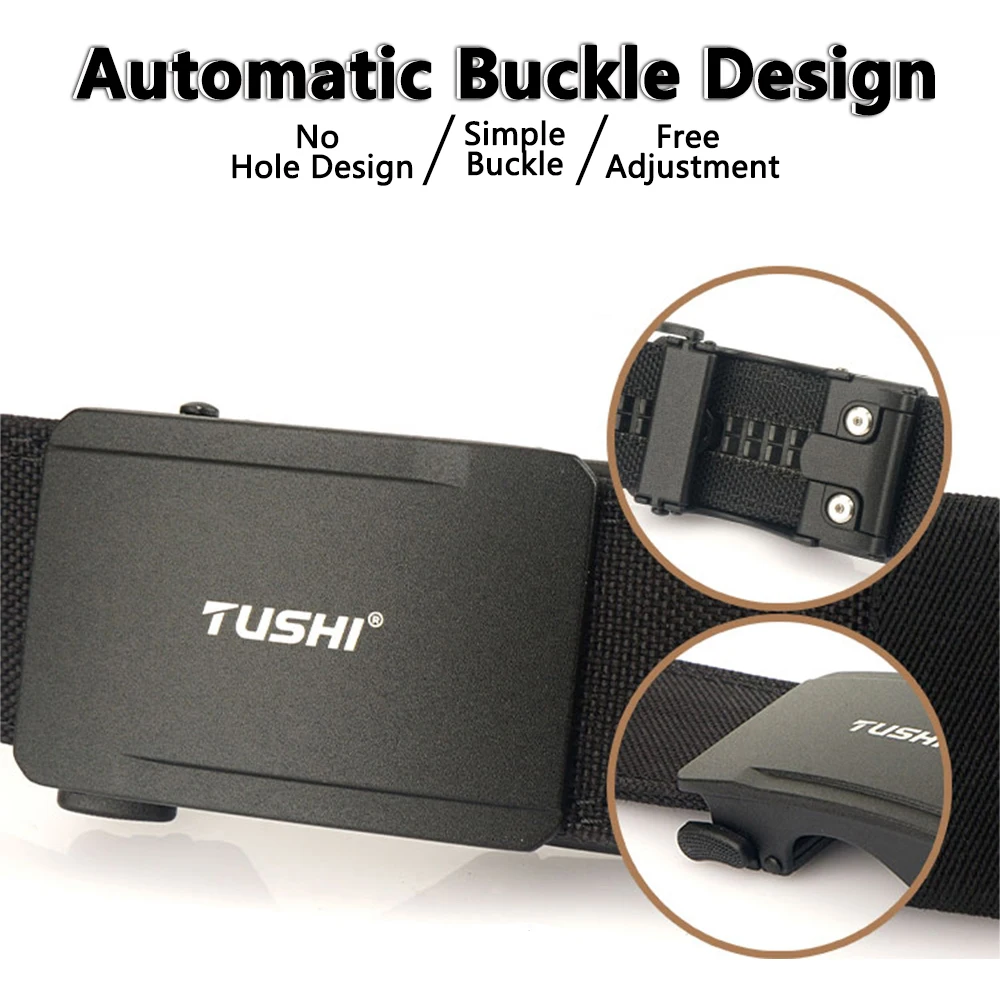 TUSHI New Hard Tactical Belt for Men Metal Automatic Buckle IPSC Gun Belt Nylon Military Belt Outdoor EDC Sports Girdle Male