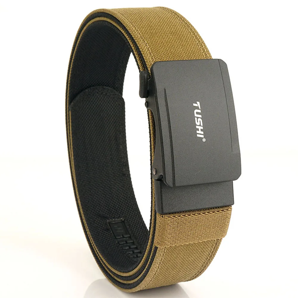 TUSHI New Hard Tactical Belt for Men Metal Automatic Buckle IPSC Gun Belt Nylon Military Belt Outdoor EDC Sports Girdle Male