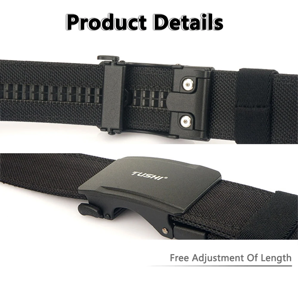 TUSHI New Hard Tactical Belt for Men Metal Automatic Buckle IPSC Gun Belt Nylon Military Belt Outdoor EDC Sports Girdle Male