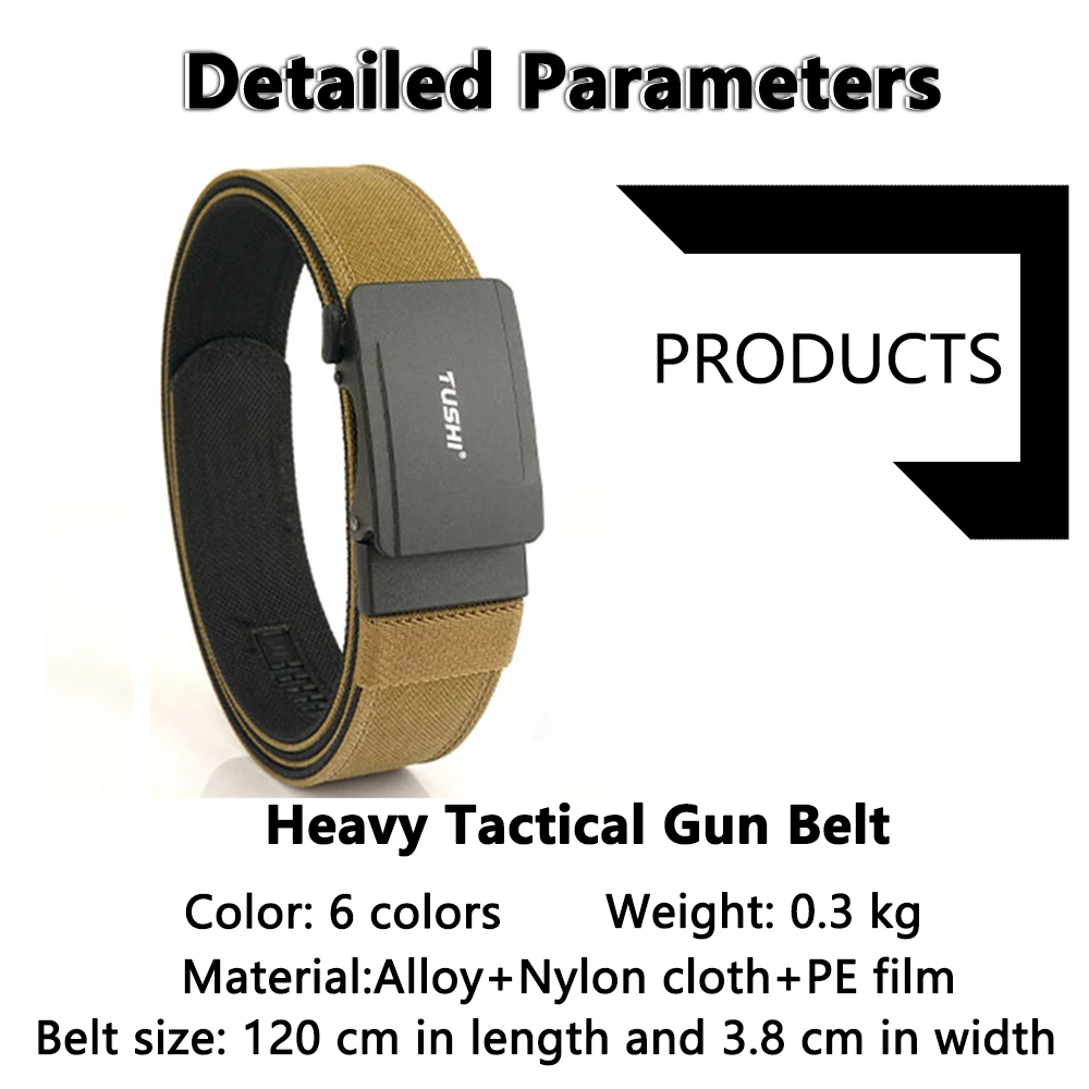 TUSHI New Hard Tactical Belt for Men Metal Automatic Buckle IPSC Gun Belt Nylon Military Belt Outdoor EDC Sports Girdle Male