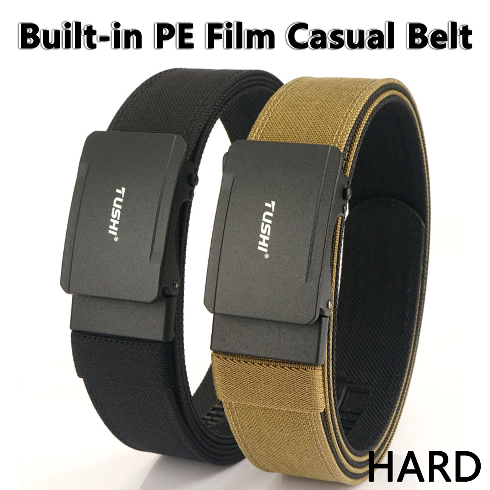 TUSHI New Hard Tactical Belt for Men Metal Automatic Buckle IPSC Gun Belt Nylon Military Belt Outdoor EDC Sports Girdle Male