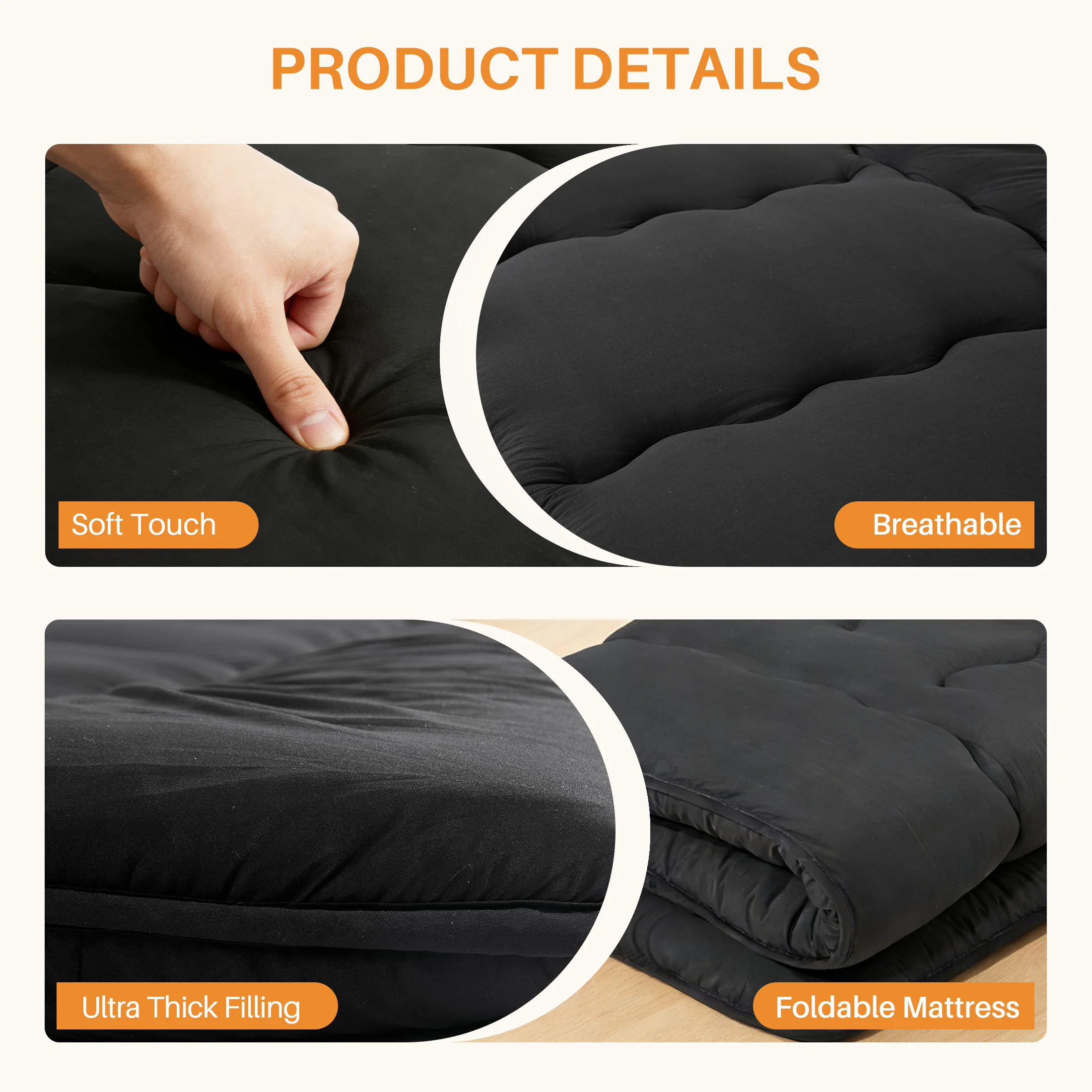 MCQ 4 Inch Japanese Floor Mattress Foldable Futon Mattress with Removable Washable Cover Soft Bed Topper Home Bedroom Furniture