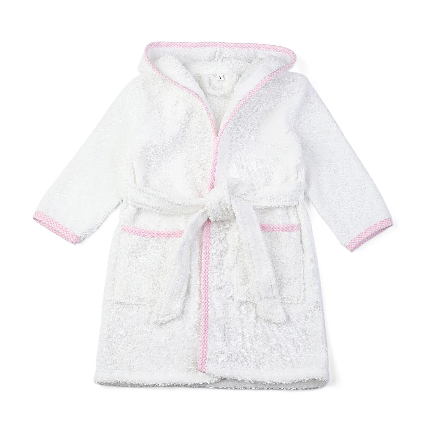 Ruffkids 100% Cotton BathRobe Boys Girls Robe Pajamas Sleepwear With Belt White Pijamas Long Sleeve Hooded Bath Towels Kids Pjs