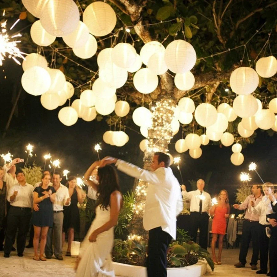 10/15/20/25/30/35/40cm White Hollow Round Paper Lantern Ball Festival Supplies Chinese Paper Lantern Wedding Party Decoration