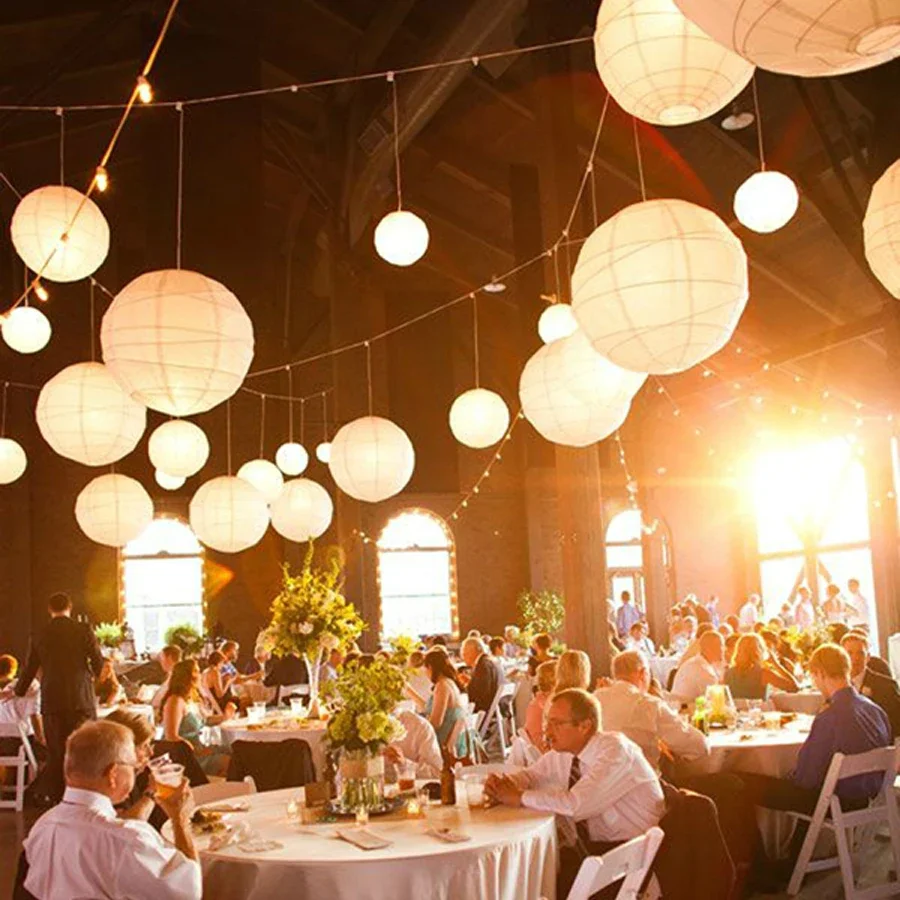 10/15/20/25/30/35/40cm White Hollow Round Paper Lantern Ball Festival Supplies Chinese Paper Lantern Wedding Party Decoration