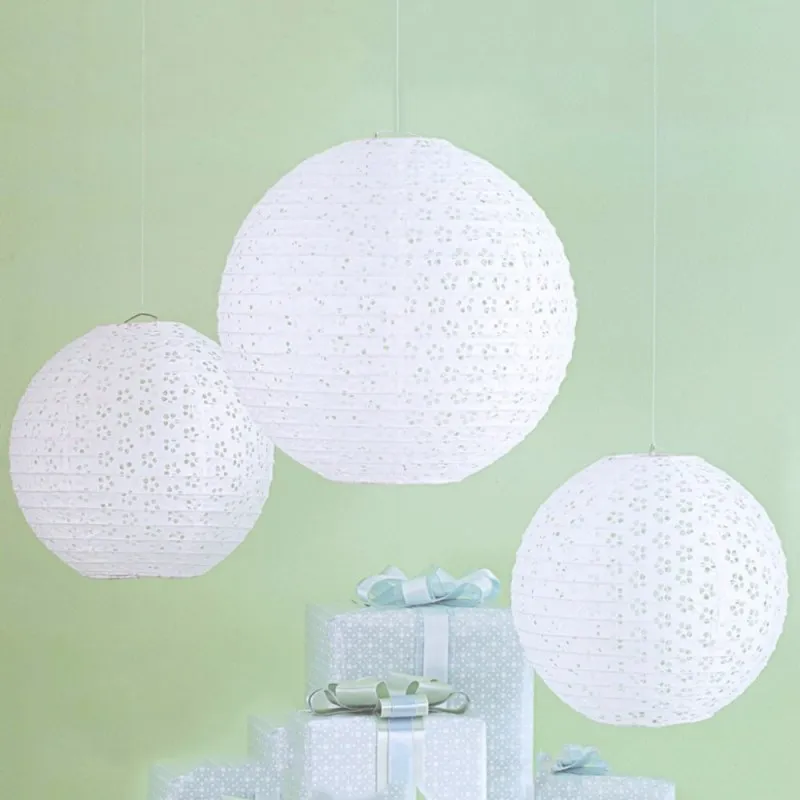 10/15/20/25/30/35/40cm White Hollow Round Paper Lantern Ball Festival Supplies Chinese Paper Lantern Wedding Party Decoration